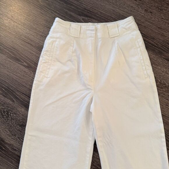 Banana Republic Ivory Cotton Blend Wide Leg Pants Long Inseam - Picture 3 of 8